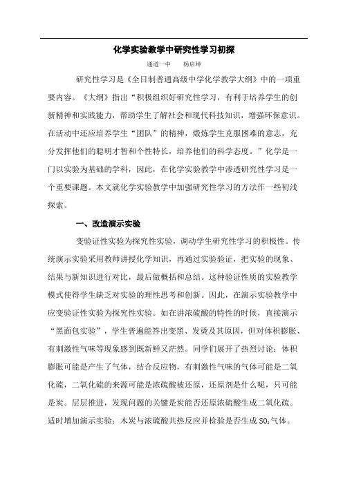 化学实验教学中研究性学习初探