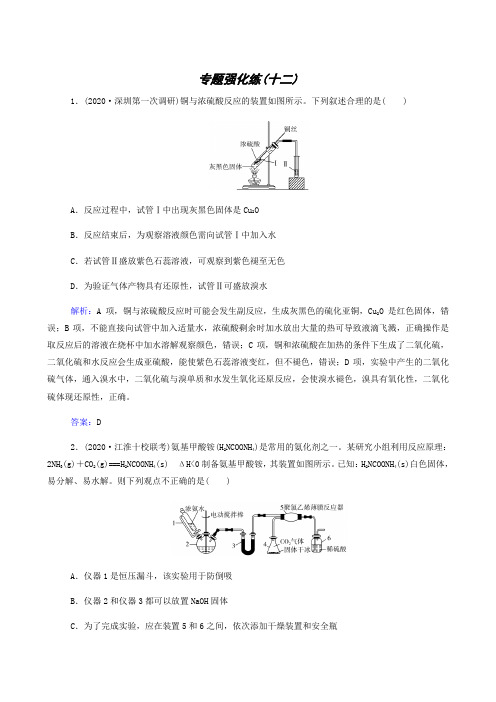 2022年高考二轮复习 专题强化练12 非金属元素及其化合物