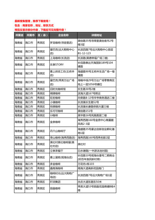 新版海南省海口市秀英区咖啡厅企业公司商家户名录单联系方式地址大全47家