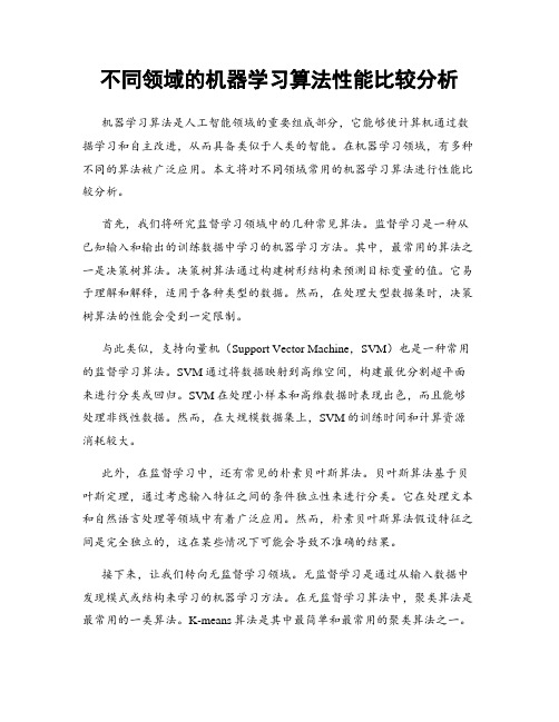 不同领域的机器学习算法性能比较分析