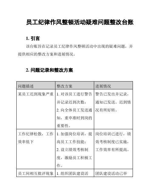 员工纪律作风整顿活动疑难问题整改台账