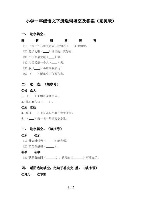 小学一年级语文下册选词填空及答案(完美版)