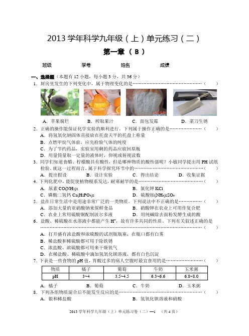 科学九年级上第一章B卷(二)