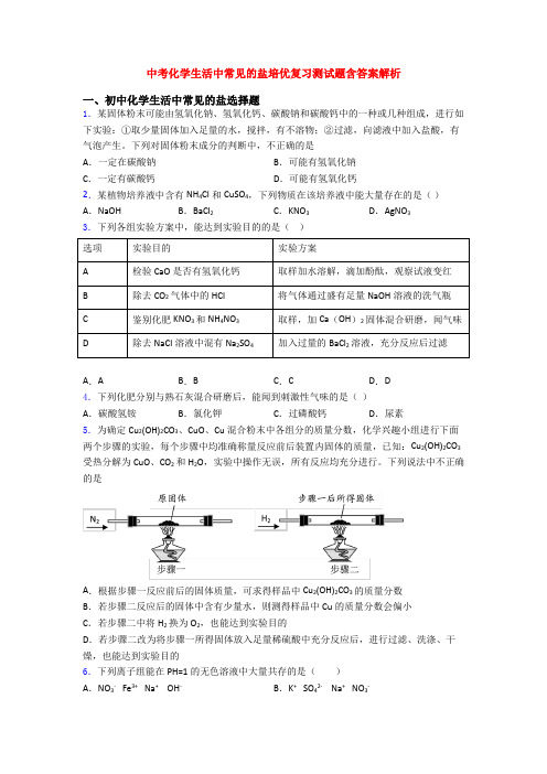 中考化学生活中常见的盐培优复习测试题含答案解析