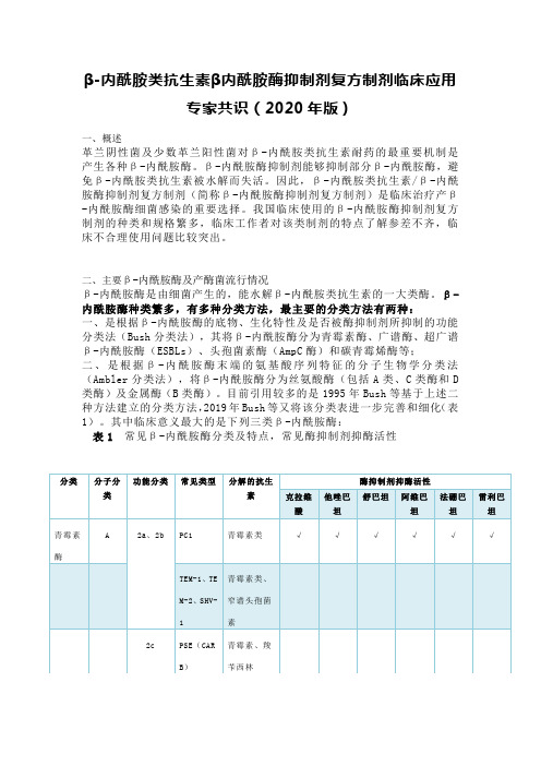 β-内酰胺类抗生素β内酰胺酶抑制剂复方制剂临床应用专家共识(2020年版)