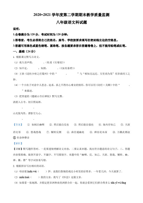 广东省揭阳市揭东区2020-2021学年八年级下学期期末语文试题(解析版)