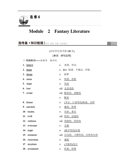 2019版外研版高考英语一轮复习学案：第1部分 选修6 Module 2 Fantasy Literature Word