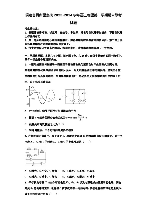 福建省百所重点校2023-2024学年高三物理第一学期期末联考试题含解析