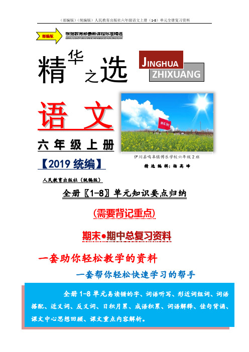 2019(部编)(统编)人民教育出版社六年级语文上册(1-8)单元期末考点重点复习资料汇编