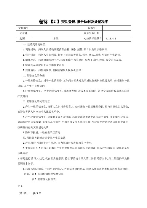 发药差错登记、报告制度及处置程序