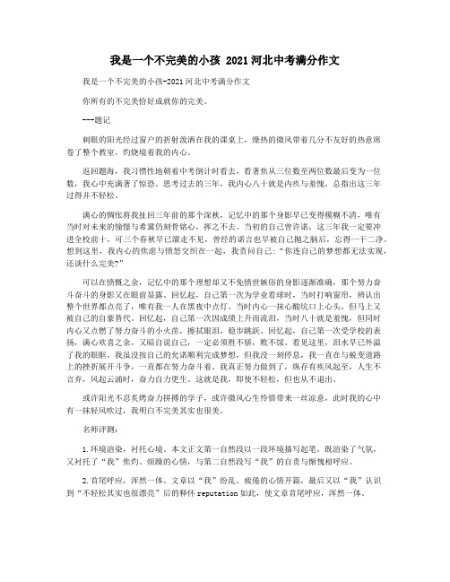 我是一个不完美的小孩 2021河北中考满分作文