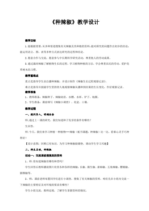 五年级下册科学教案-11 《种辣椒》   ︳青岛版 