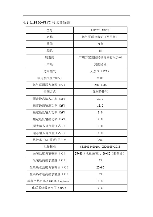 万宝壁挂炉技术参数