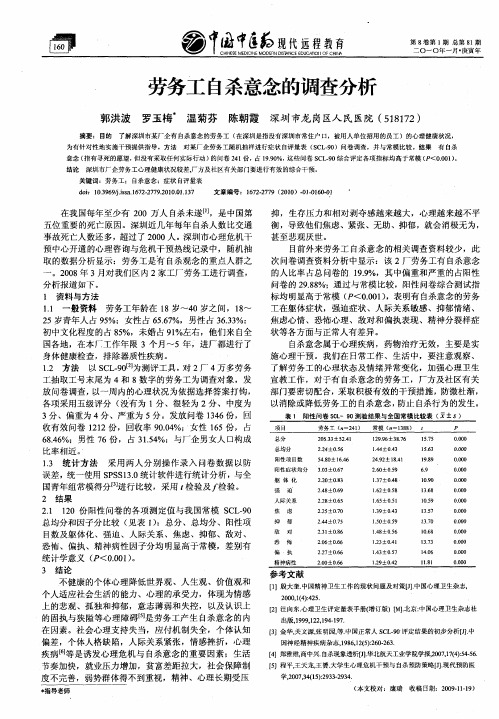 劳务工自杀意念的调查分析