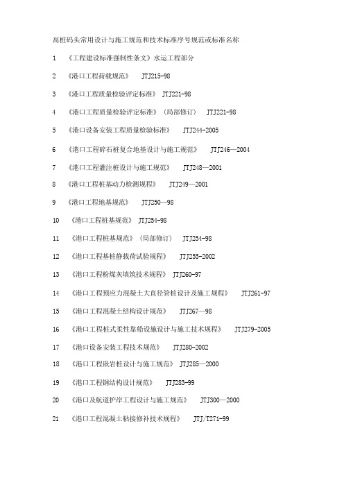 高桩码头常用设计与施工规范和技术标准序号规范或标准名称