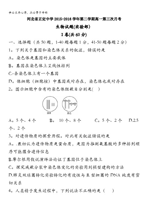 河北省正定中学2015-2016学年高一6月月考生物试题 含答案