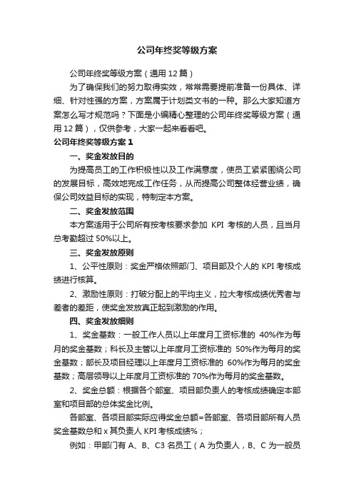 公司年终奖等级方案（通用12篇）