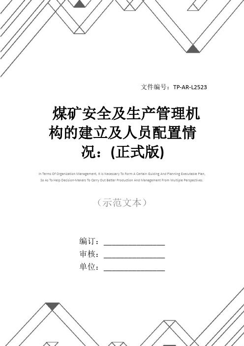 煤矿安全及生产管理机构的建立及人员配置情况：(正式版)