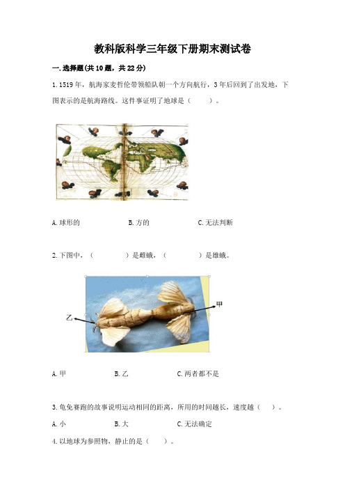 教科版科学三年级下册期末测试卷附参考答案(实用)