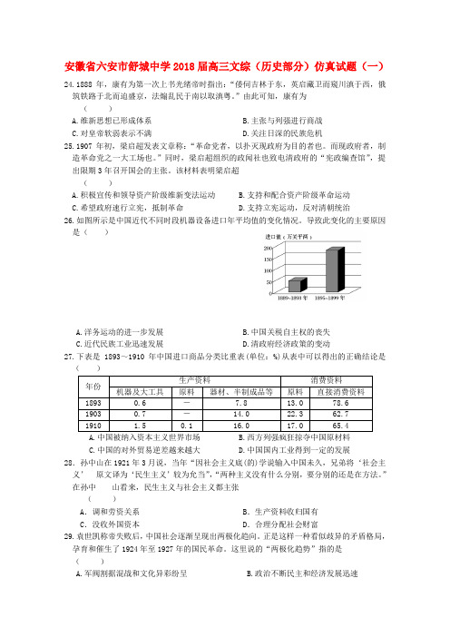 安徽省六安市2018届高三文综(历史部分)仿真试题(一)