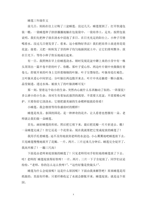 精选睡莲三年级作文