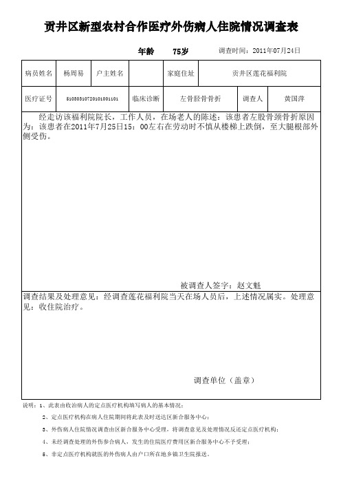 新型农村合作医疗外伤情况调查表