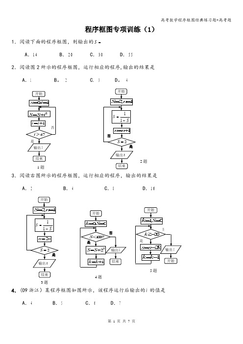 高考数学程序框图经典练习题+高考题