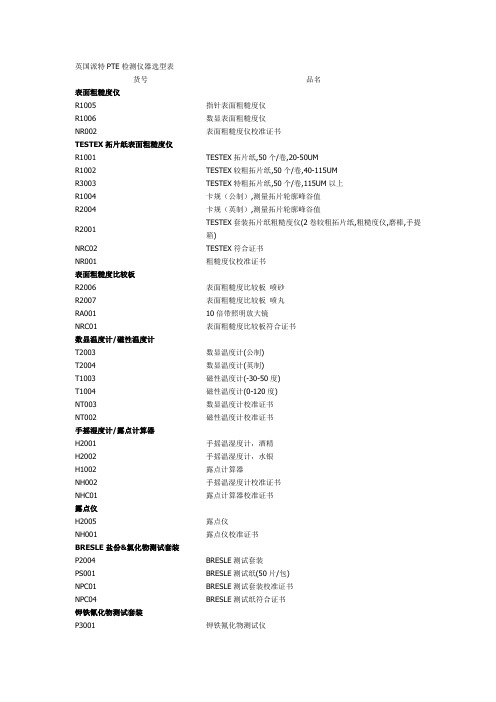 英国派特PTE检测仪器选型表