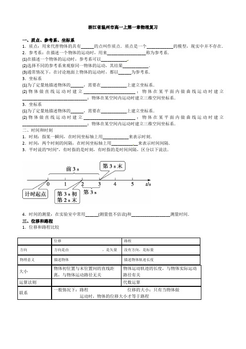 第一章 运动的描述 复习（知识点+习题）-浙江省温州市高一上学期物理人教版（2019）必修第一册