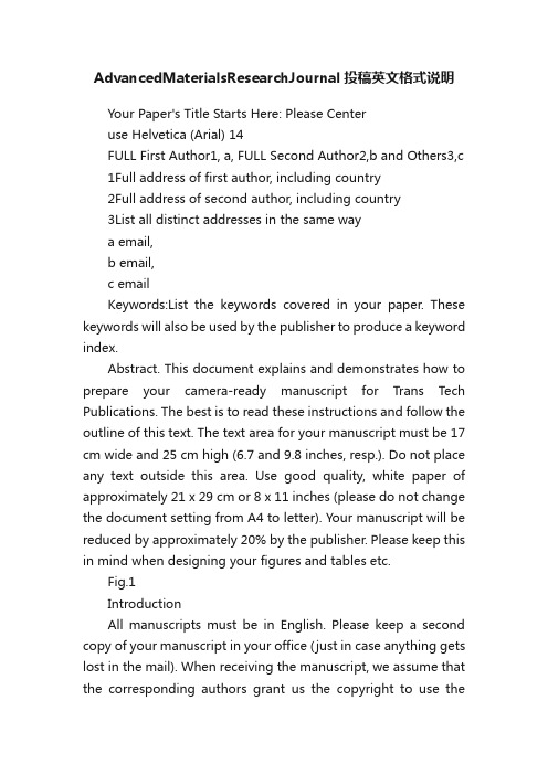 AdvancedMaterialsResearchJournal投稿英文格式说明