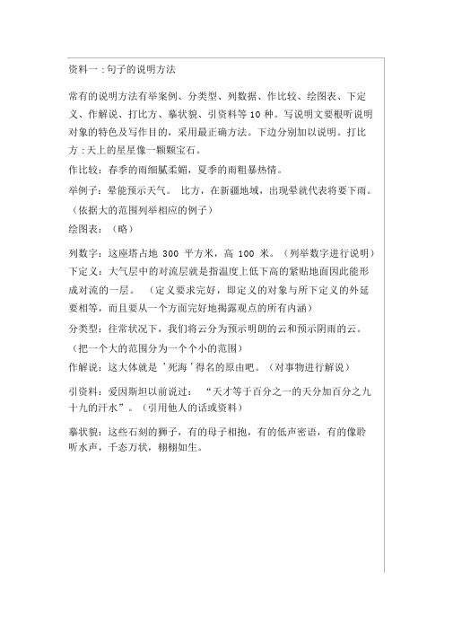 六年级语文复习知识点句子说明方法