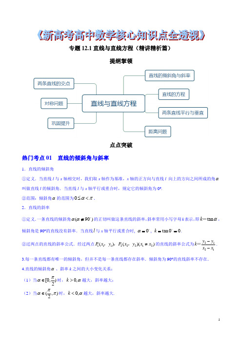 专题12.1 直线与直线方程(精讲精析篇)(解析版)