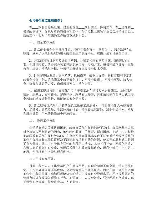 公司安全总监个人工作述职报告