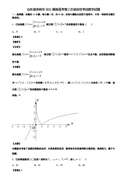 山东省滨州市2021届新高考第三次适应性考试数学试题含解析