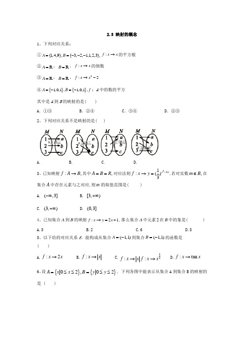 高中数学苏教版必修1同步单元小题巧练：2.3 映射的概念  