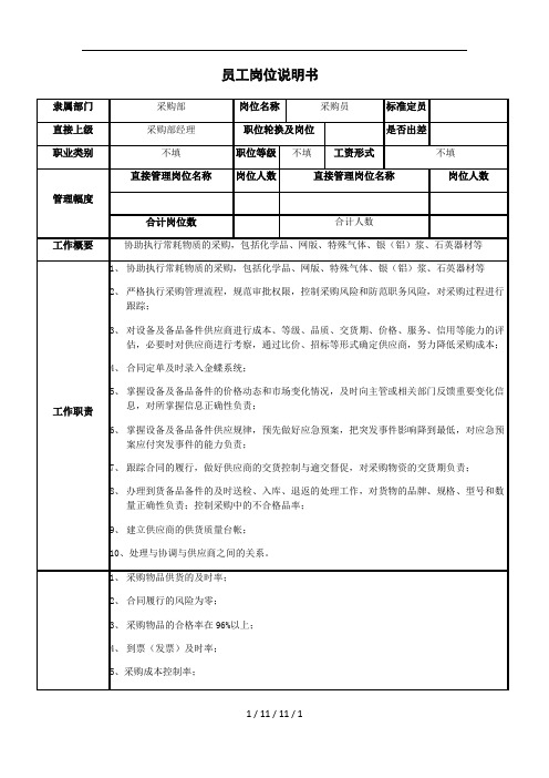 岗位说明书采购员辅料