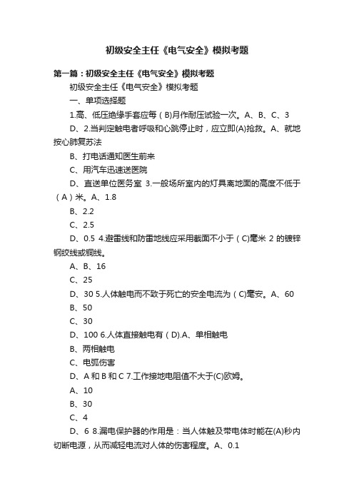 初级安全主任《电气安全》模拟考题