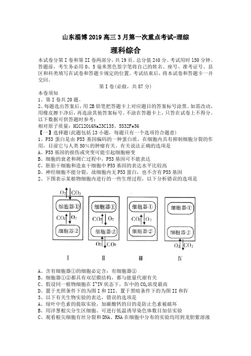 山东淄博2019高三3月第一次重点考试-理综