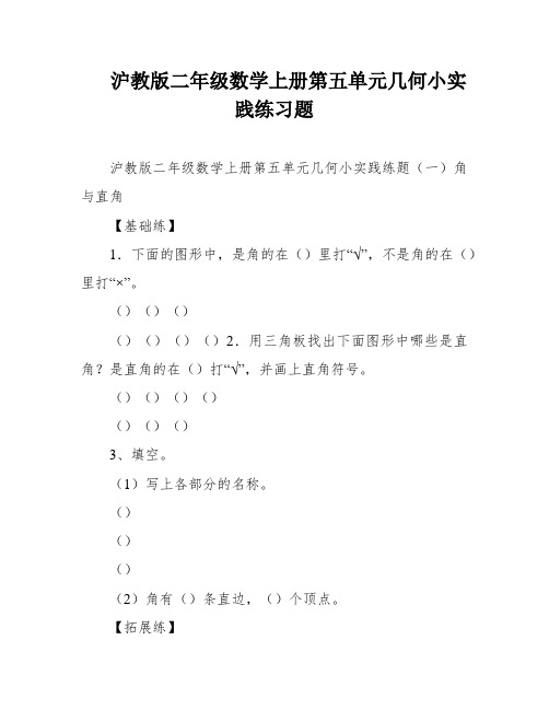 沪教版二年级数学上册第五单元几何小实践练习题