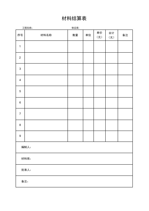 材料设备租赁费用结算单