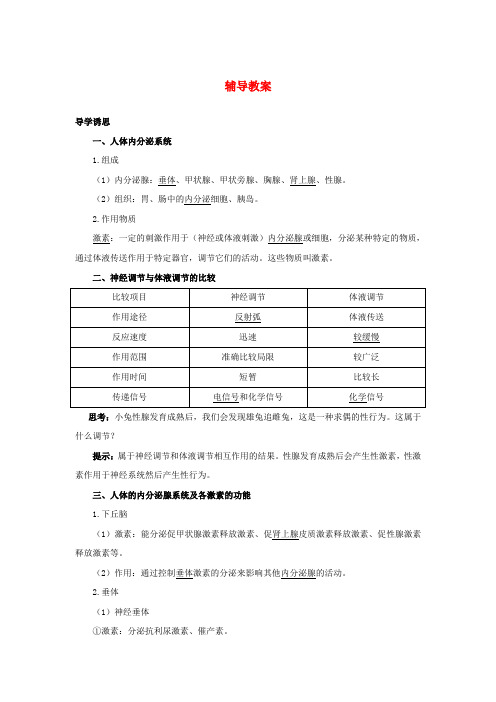 高中生物 第三节高等动物的内分泌系统与体液调节辅导教案 浙科版