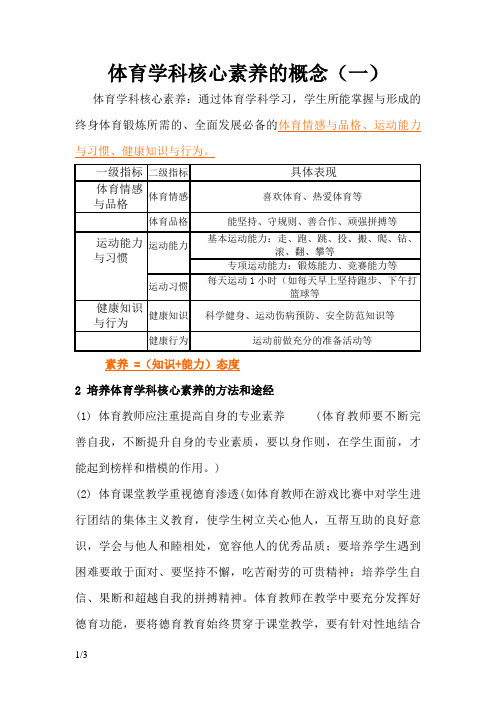 体育学科核心素养的概念及特征