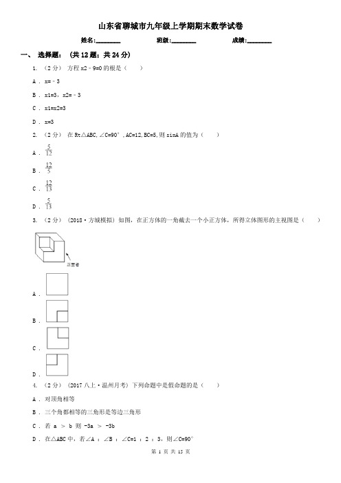 山东省聊城市九年级上学期期末数学试卷