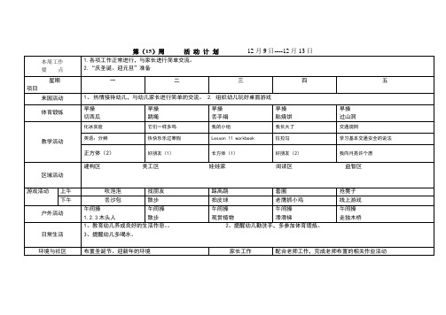 幼儿园周计划表格范本