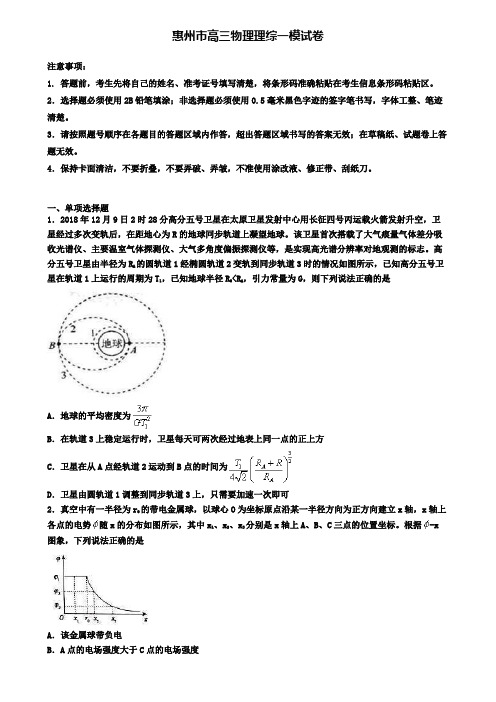 惠州市高三物理理综一模试卷