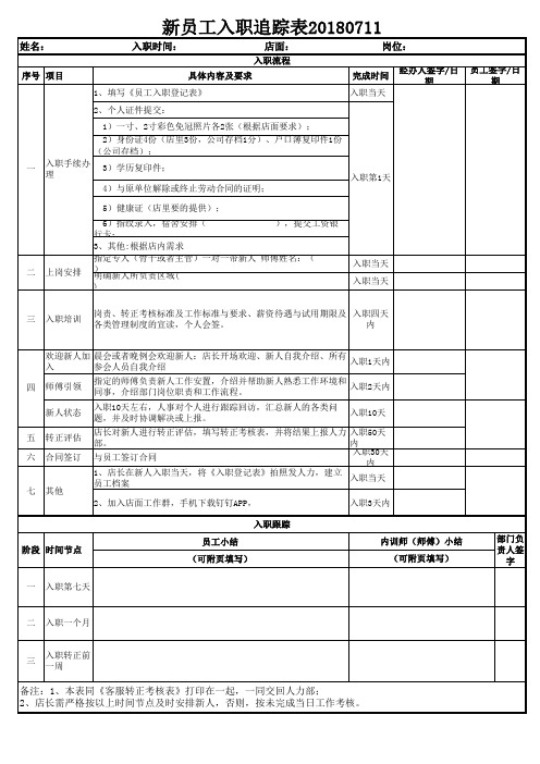 新员工入职追踪表