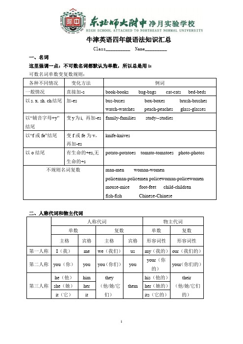 牛津小学四年级英语语法知识汇总说课讲解