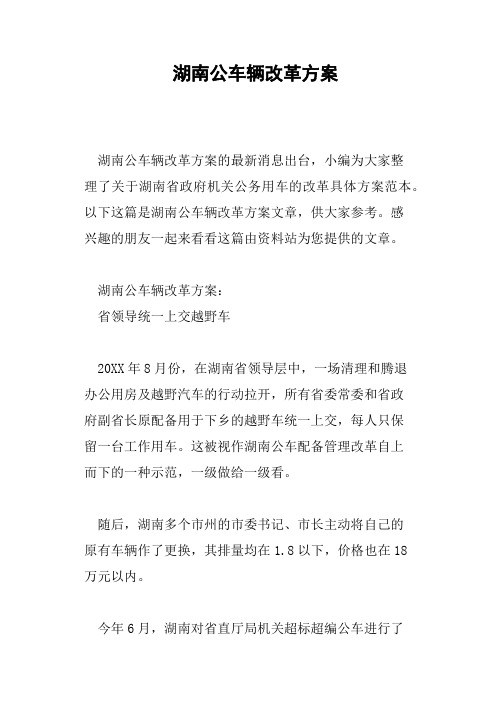 湖南公车辆改革方案