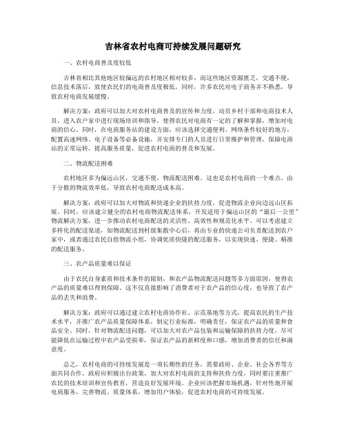 吉林省农村电商可持续发展问题研究