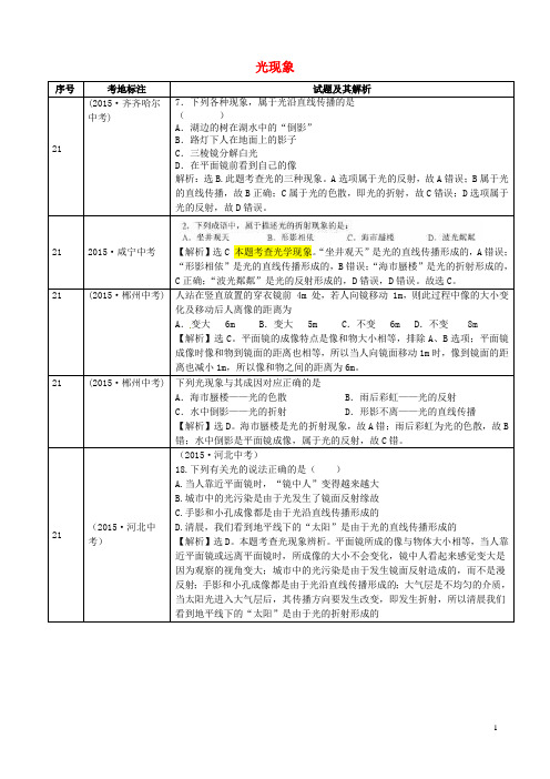 全国2015年中考物理真题分类汇编光现象2